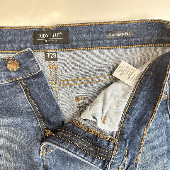 Judy Blue Jeans Womens 7/28 Blue Boyfriend Midrise Denim Distressed Medium Wash - Picture 8 of 12